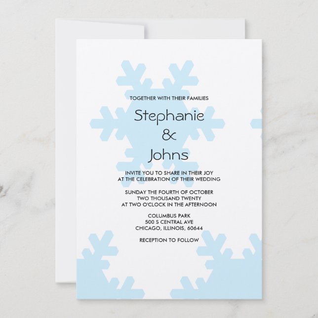 Invitation Motif de neige en hiver Blue Silver Cool Mariage (Devant)