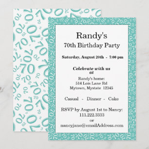 Invitation Motif de nombre aléatoire 70 sarcelle/blanc 70ème
