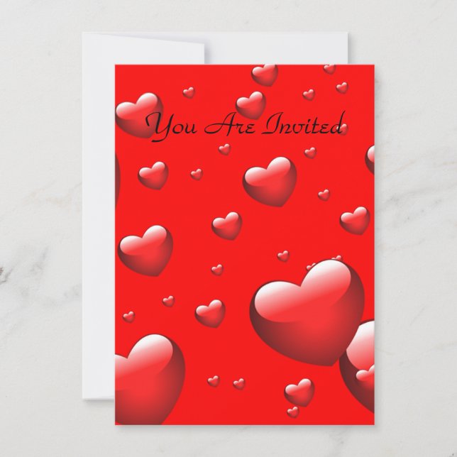 Invitation Motif de nombreux Coeurs flottants. (Devant)