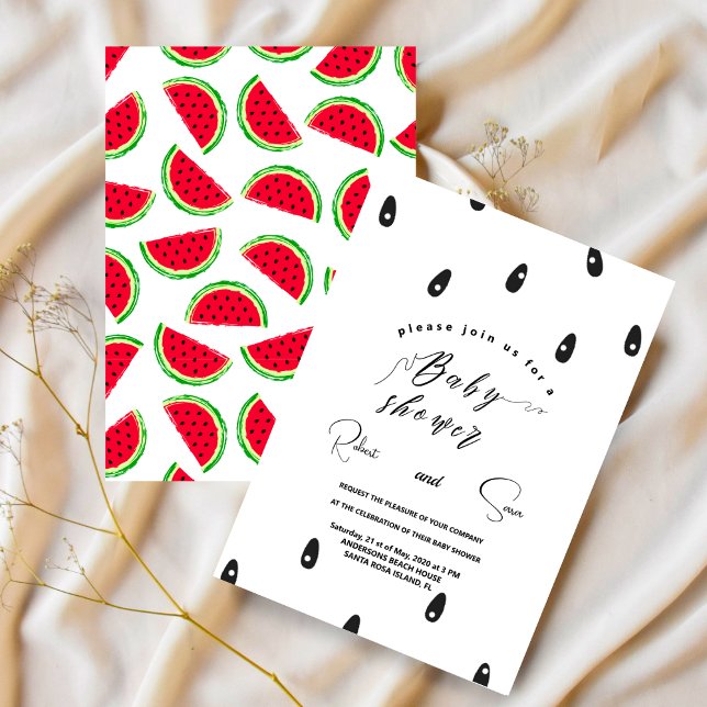 Invitation Motif de pastèque moderne baby shower de jardin (Créateur téléchargé)