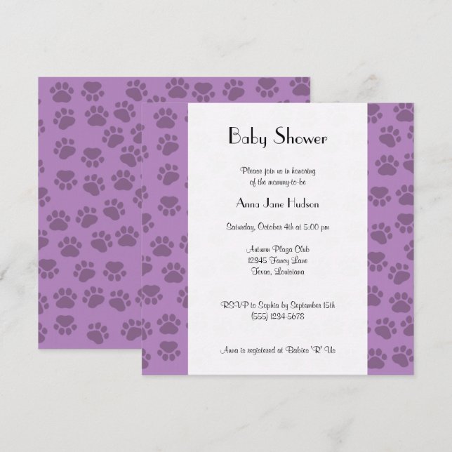 Invitation Motif De Pâtes, Pailles Violettes, Baby shower (Devant / Derrière)