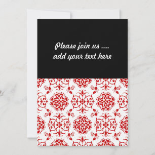 Invitation Motif de style damassé floral rouge et blanc