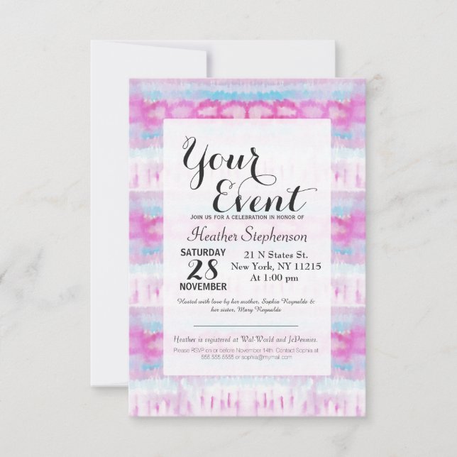 Invitation Motif de teinture à tarte Abstraite rose et bleue  (Devant)