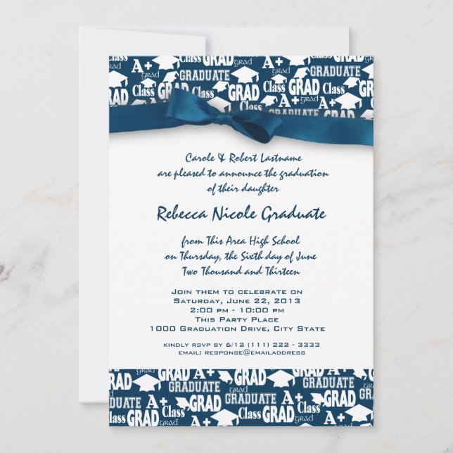 Invitation Motif de texte de diplôme avec bow (Devant)