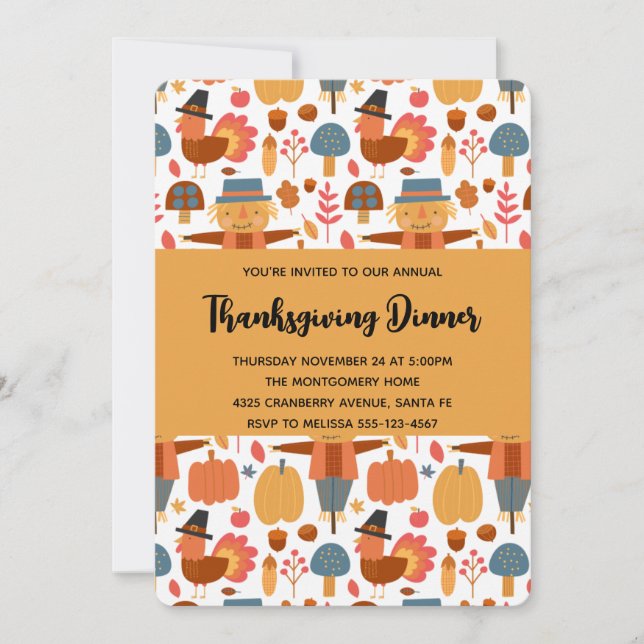 Invitation Motif de Thanksgiving avec clé et Citrouilles (Devant)