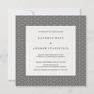 Invitation Motif de vague noir et blanc chic Mariage officiel