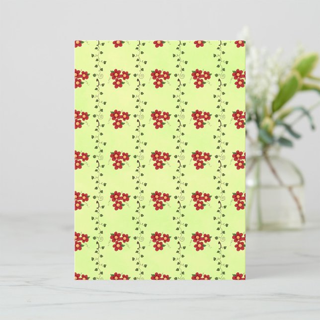 Invitation Motif de vigne florale rouge sur fond vert clair (Créateur téléchargé)
