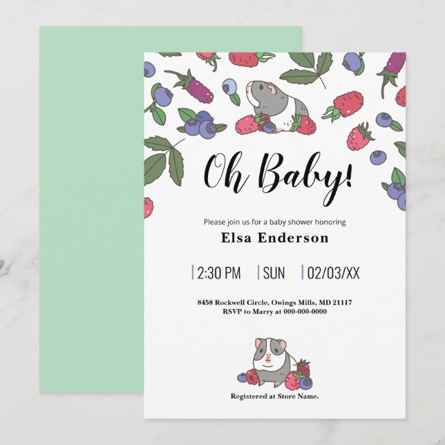 Invitation Motif des cerises et des cochons de Guinée (Devant / Derrière)
