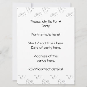 Invitation Motif des éléphants noirs et blancs.