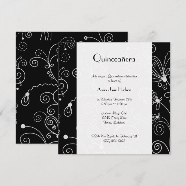 Invitation Motif Des Épingles, Motif De Balayage, Quinceanera (Devant / Derrière)