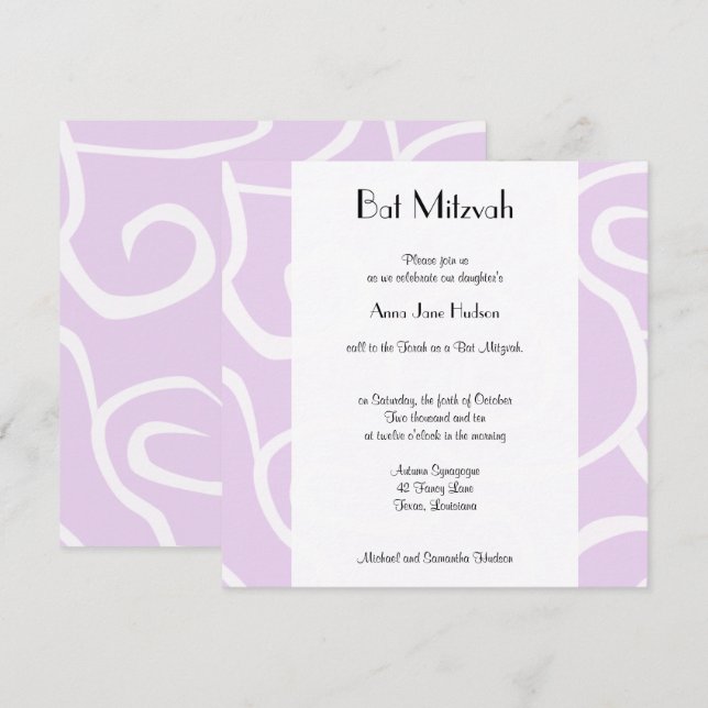 Invitation Motif Des Fanles, Motif De Fanceau, Bat mitzvah (Devant / Derrière)