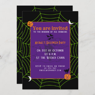 Invitation Motif d'Halloween en noir vert araignée