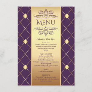 Invitation Motif diamant doré sur menu de mariage royal pourp