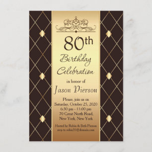 Invitation Motif diamant or sur brun 80e fête d'anniversaire