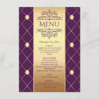 Motif diamant or sur le menu Mariage violet
