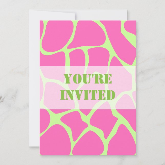 Invitation Motif d'impression de girafe, rose vif et vert cit (Devant)