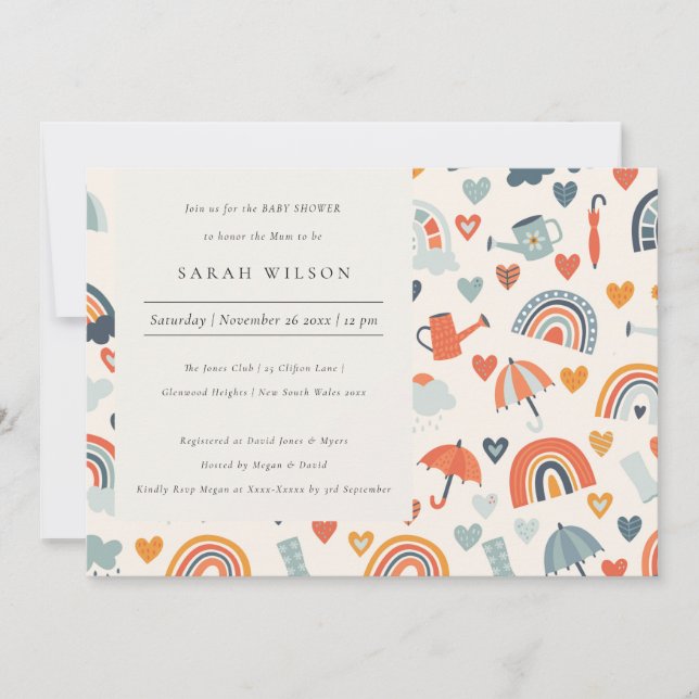 Invitation Motif du Baby shower des nuages Rainbow (Devant)