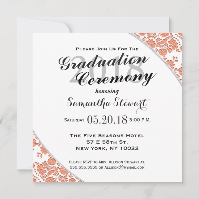 Invitation Motif élégant et simple de damassé d'orange de (Devant)