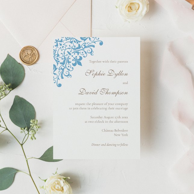 Invitation Motif élégant Régence français bleu Fleur de Lis (Créateur téléchargé)