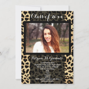 Invitation Motif Empreinte de léopard Ruban Photo Graduation