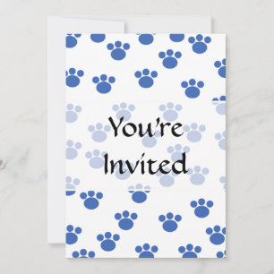 Invitation Motif Empreinte de patte animal. Bleu et Blanc.