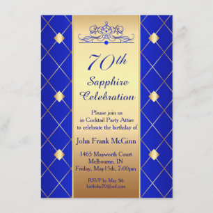 Invitation Motif en diamant d'or sur bleu 70e fête d'annivers