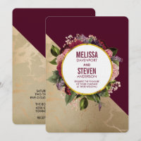 Motif en marbre doré et Mariage floral bordeaux