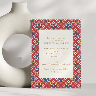 Invitation Motif festif de Noël rouge bleu vintage pour fête