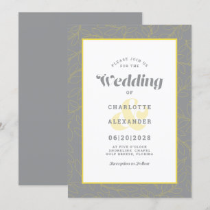 Invitation Motif Feuille Abstrait moderne   gris et jaune