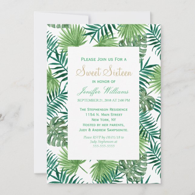 Invitation Motif Feuille de la forêt tropicale.         (Devant)