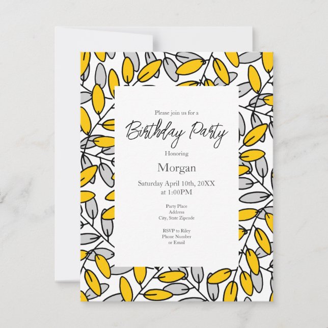 Invitation Motif Feuille gris-jaune dessiné à la main (Devant)