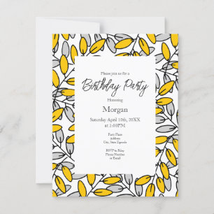 Invitation Motif Feuille gris-jaune dessiné à la main