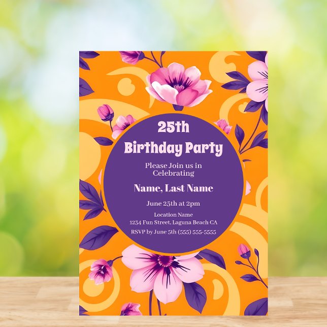 Invitation Motif Fleur Été Vibrant - Dopamine Dressing (Vibrant Summer Flower Pattern – Dopamine Dressing Birthday Party Invitation )