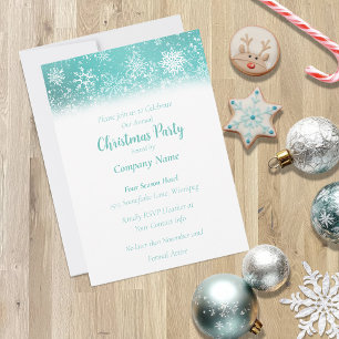Invitation Motif Flocon de Neige Bleu Sarcelle Fête de Noël d