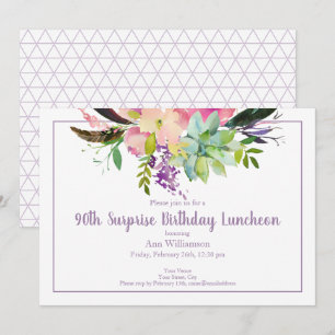 Invitation Motif floral aquarelle pour 90e anniversaire surpr