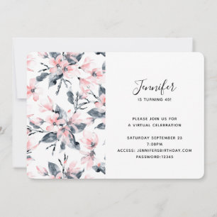 Invitation Motif floral aquarelle rose et gris virtuel
