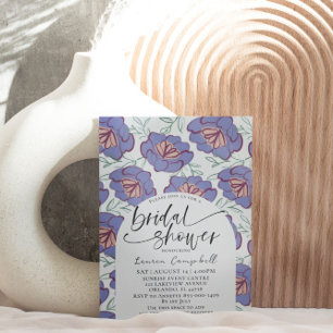 Invitation Motif floral bleu poussiéreux et bordeaux pour Bab