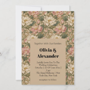 Invitation Motif floral botanique vintage lotus d'eau