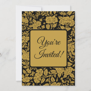Invitation Motif floral indien en laque noire et or antique