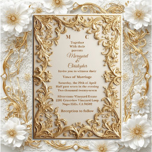 Invitation Motif floral orné doré classique avec typographie 