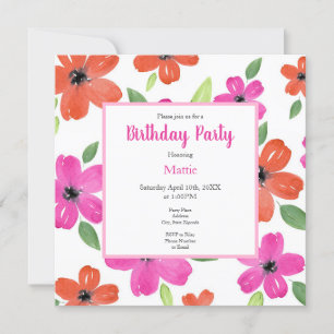Invitation Motif floral rose et orange chaud