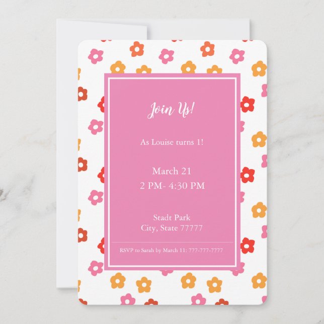 Invitation Motif floral rose rose jaune rouge orange minuscul (Devant)