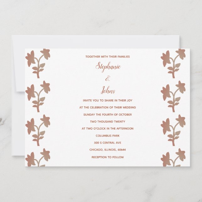 Invitation Motif Floral Terracotta Blanc Simple Mariage (Devant)