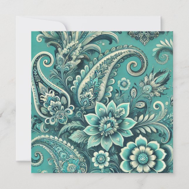 Invitation Motif floral turquoise Paisley (Devant)