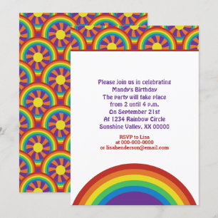 Invitation Motif graphique arc-en-ciel et soleil de style ann