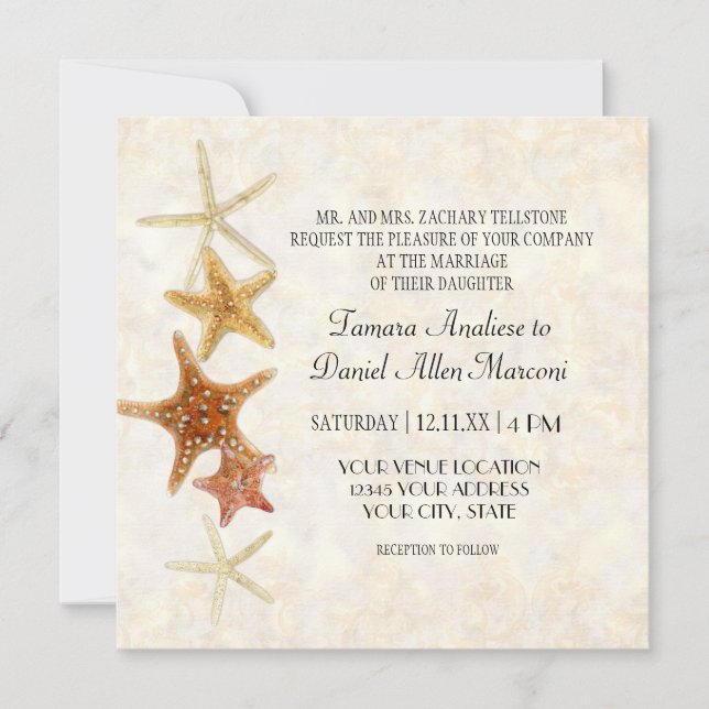 Invitation Motif grec moderne Starfish Beach Mariage (Devant)