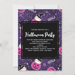 Invitation Motif Halloween Chats Mignons et Citrouilles