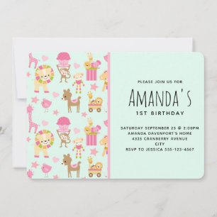 Invitation Motif mignon avec Animaux et Jouets heureux