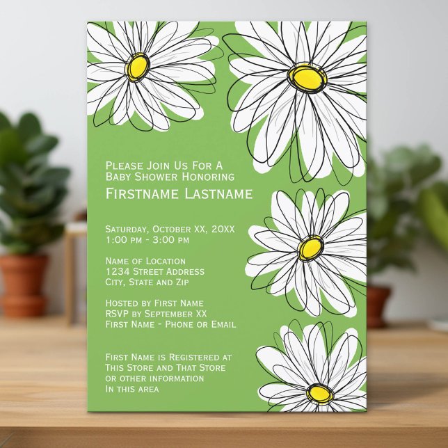 Invitation Motif moderne Chevron et marguerite bébé fille dou (Custom Invitation with Download Option)