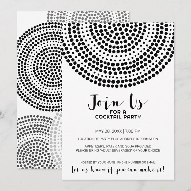 Invitation Motif moderne Circle Dot - Boho Cocktail Party (Devant / Derrière)